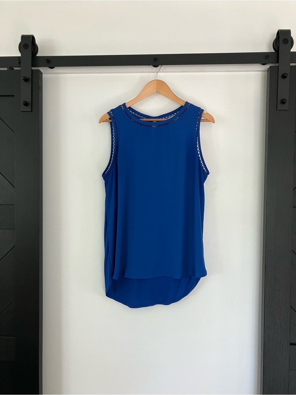 LOFT Royal Blue Sleeveless Beaded-Trim Tank